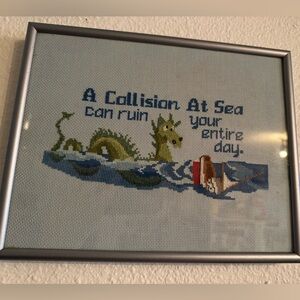 Framed Sea Collision Cross-Stitch Art
